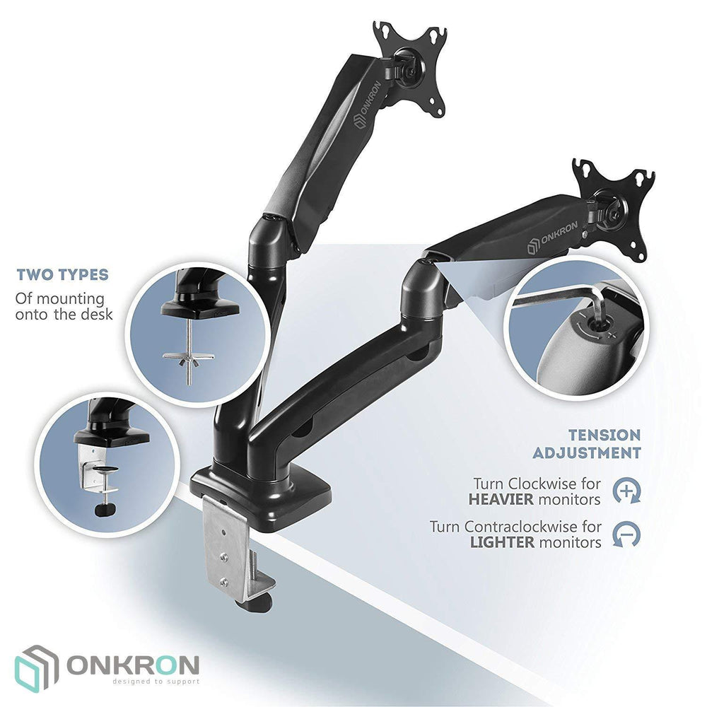 ONKRON Dual Monitor Desk Mount for 13 to 32-Inch LCD LED Computer TV Screens up to 2x 8kg G160