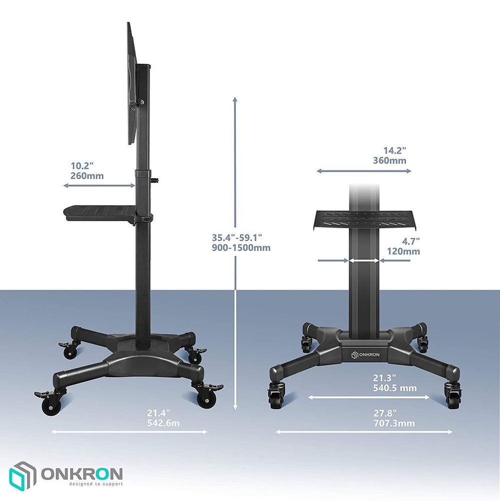 ONKRON Mobile TV Stand with Mount Rolling TV Cart TS2551-BLK