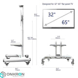 ONKRON Mobile Universal TV Cart TV Stand w/Mount for Most 32” to 65” Flat Screens up to 100 lbs, TS15-61 ( White , Black  )