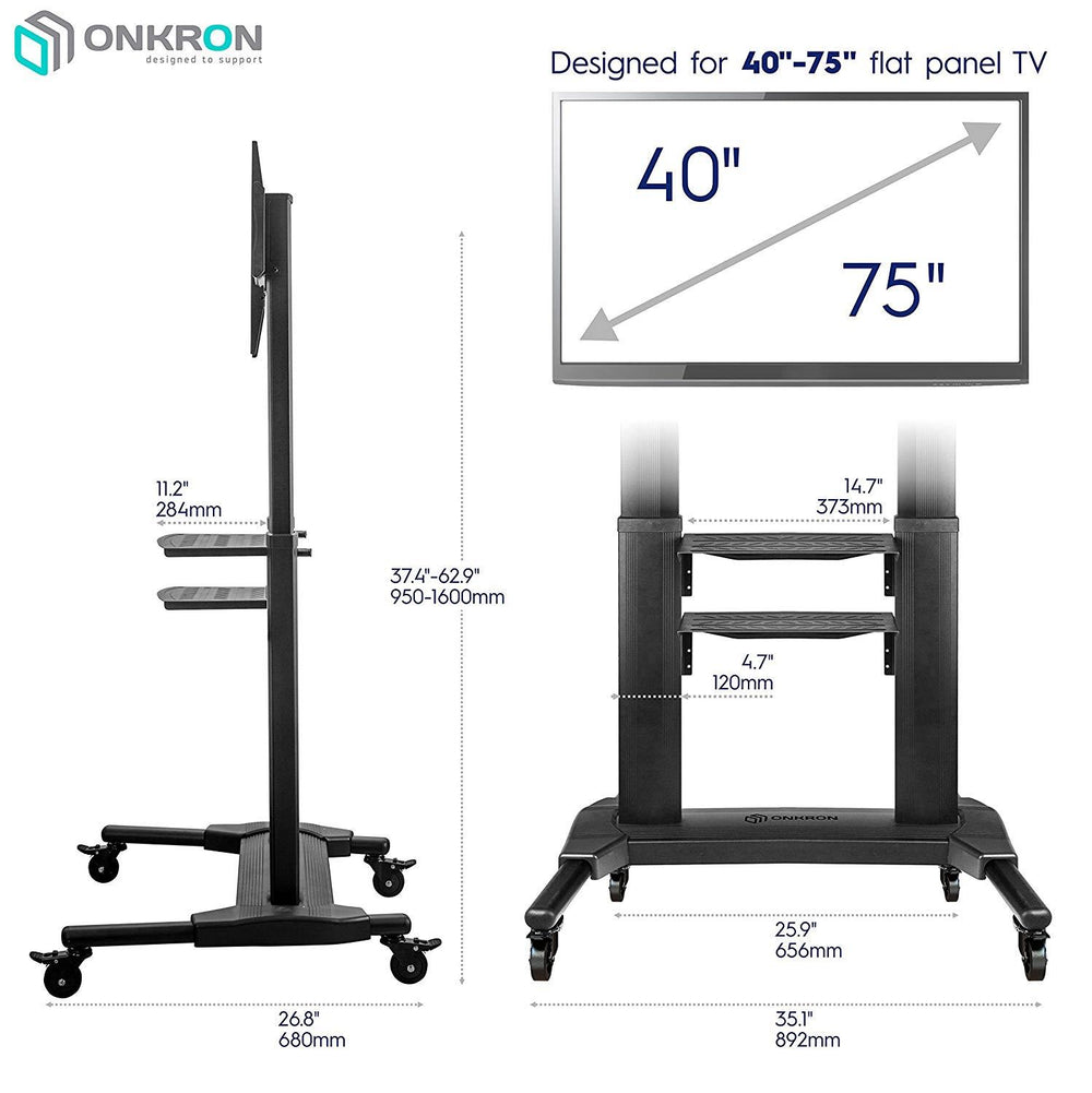 Onkron Mobile TV Cart TV Stand w/Mount for Most 40” to 75” TS27-71